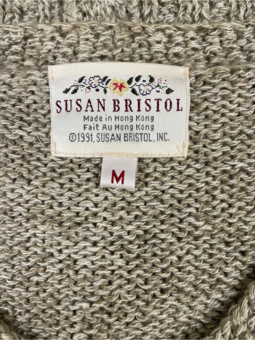 Vintage 1990s Susan Bristol Floral Ramie Cotton Knit Cardigan Sweater M - Picture 6 of 8
